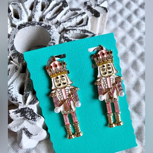 New Pink & Purple Christmas Nutcracker Crystal & Faux Pearl Statement Earrings - Picture 4 of 6